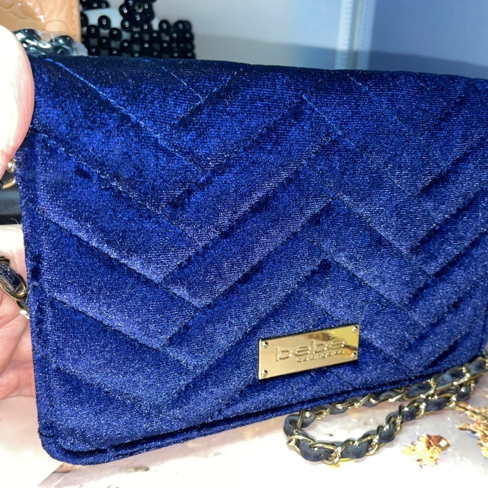 MSRP $59 Bebe Blue Velvet Crossbody Bag New (No Tags)